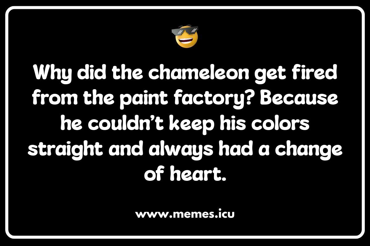 Chameleon Jokes for Kids: Giggles Guaranteed! Funny chameleon memes and jokes showcasing color change fails, relatable adulting struggles, and hilarious chameleon puns.