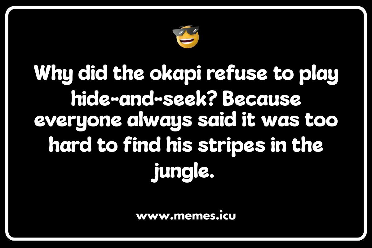 Okapi Jokes for Kids: Giggles from the Giraffe-Zebra Hybrid Funny Okapi meme of a giraffe-zebra hybrid. Okapi antics, jokes, puns, and fails for wildlife enthusiasts.
